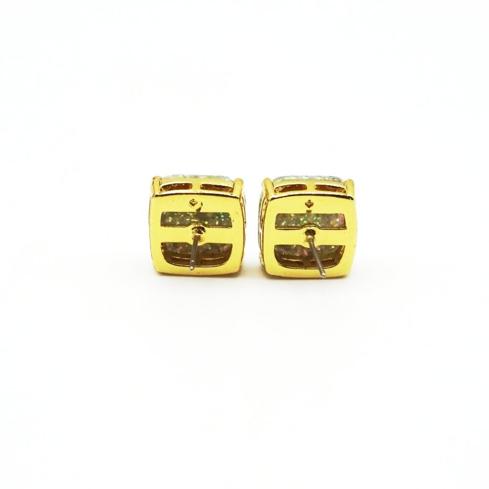 KATE SPADE Gold Plated Multicolor Glitter Square Crystal Stud Earrings - Picture 5 of 6
